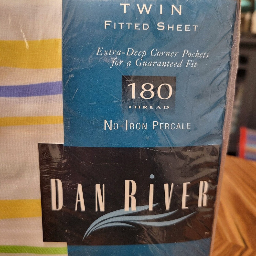 Vintage Dan River Non Iron Percale Striped Twin Bottom Fitted‎ Sheet Extra Deep - Picture 4 of 5
